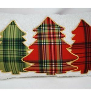 New Brentwood Home Christmas Tree Pillow Tartan Plaid Trees Faux Sherpa 12 x 24